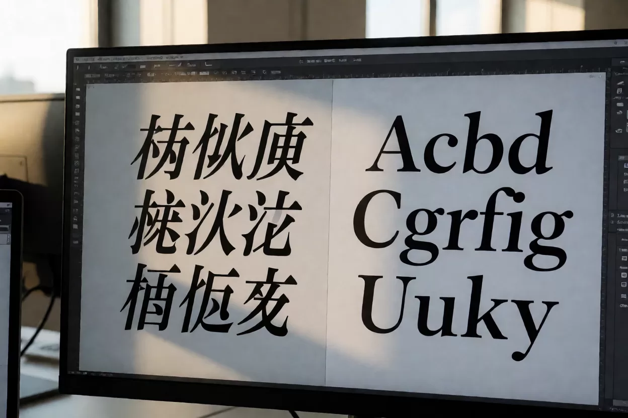 字体设计软件中中文与拉丁字母斜体字形对比