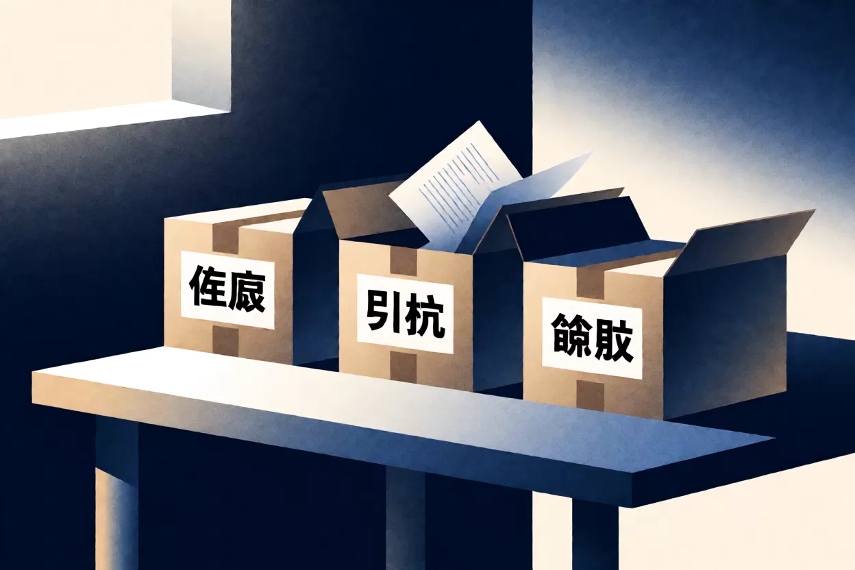 笔记定期归档：桌面三堆笔记分别对应保留、归档与删除